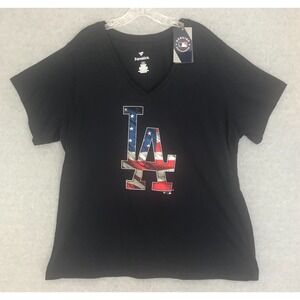 NWT Los Angeles Dodgers T-Shirt Womens 2X  American Flag Patriotic Logo V-Neck